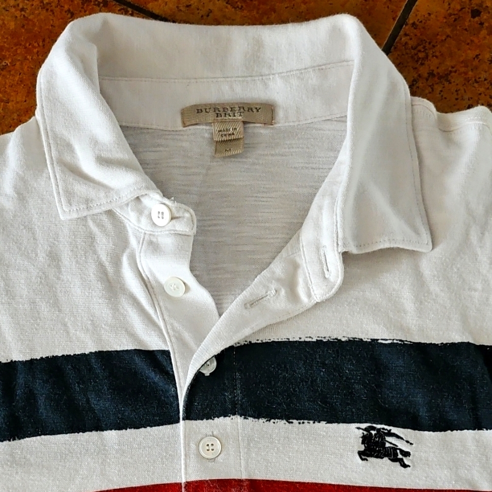 Burberry Men's White and Blue Polo Shirt
